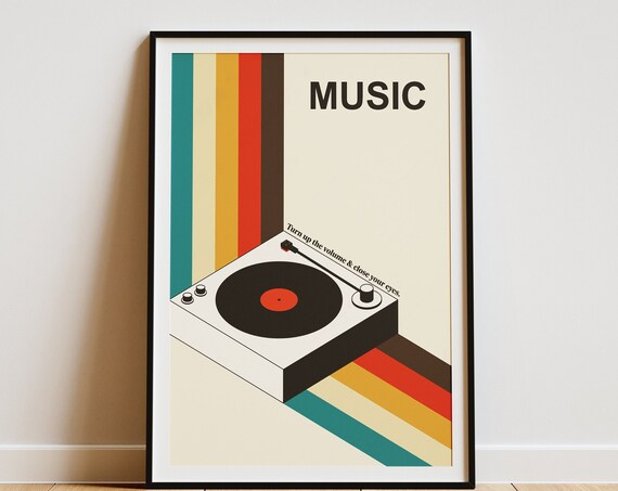 Retro Music Turntable Vinyl Record Player Quote Poster Art Decor