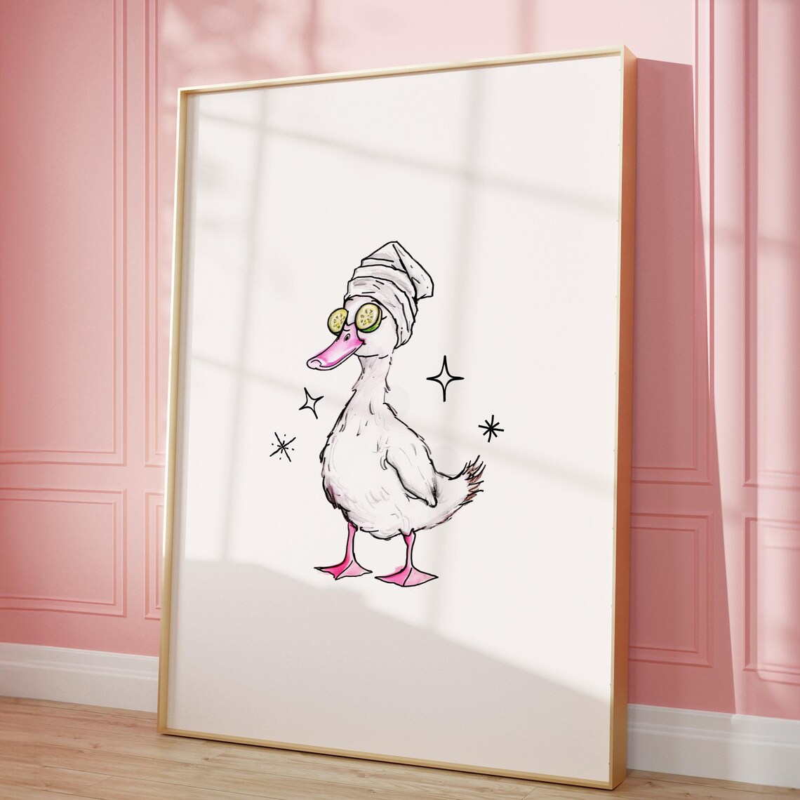 Spa Day Goose in Towel Turban with Cucumber Eyes Funny Bathroom Poster