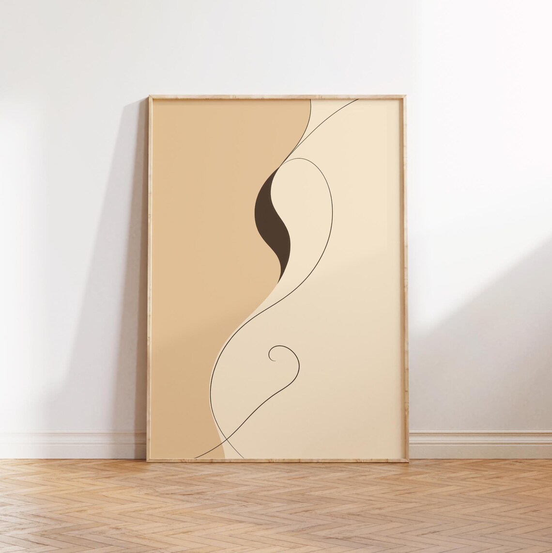 Abstract Flowing Line Art Beige Minimalist Organic Curves Poster - Image 3