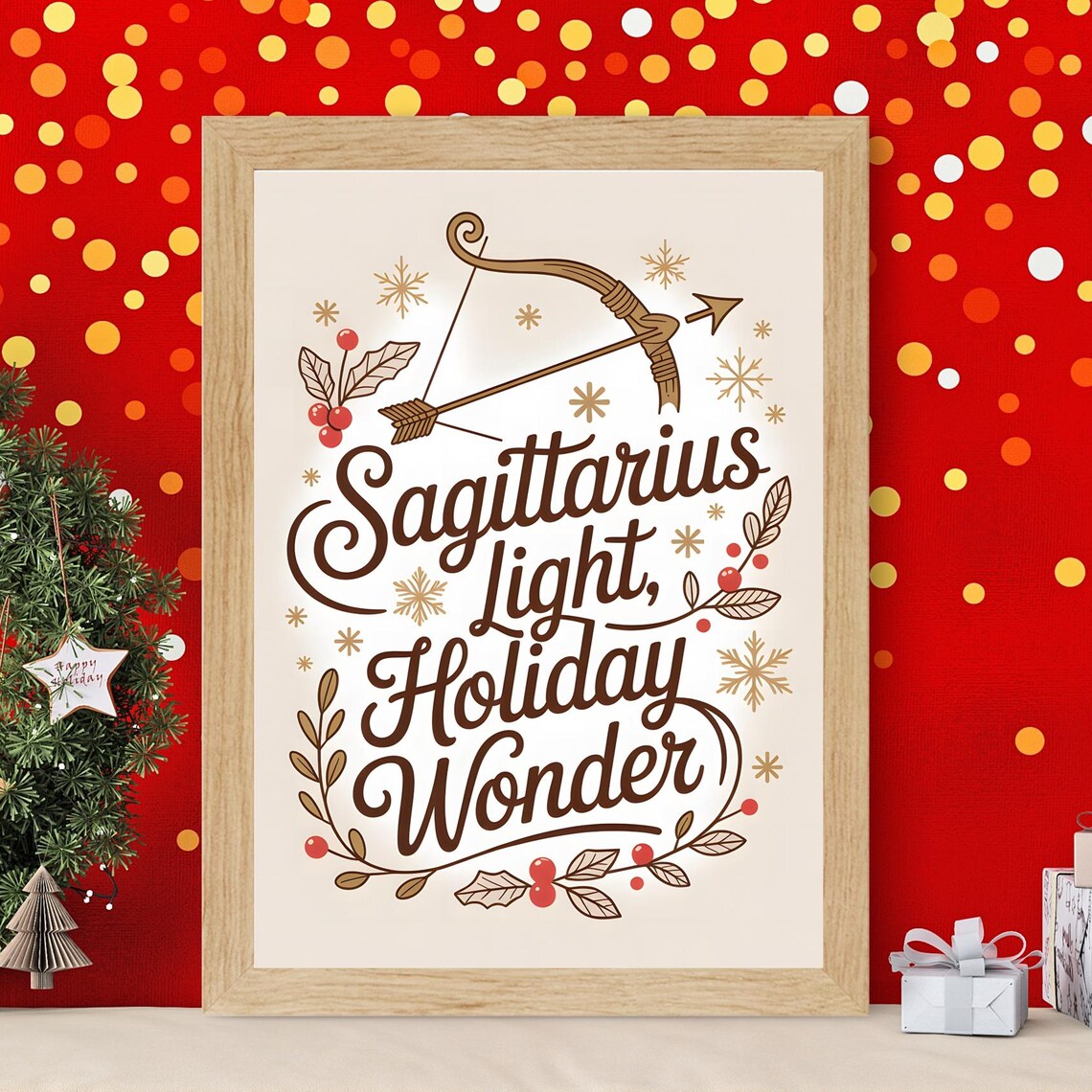 Sagittarius Light Holiday Wonder Festive Zodiac Typography Poster Archer