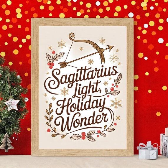 Sagittarius Light Holiday Wonder Festive Zodiac Typography Poster Archer