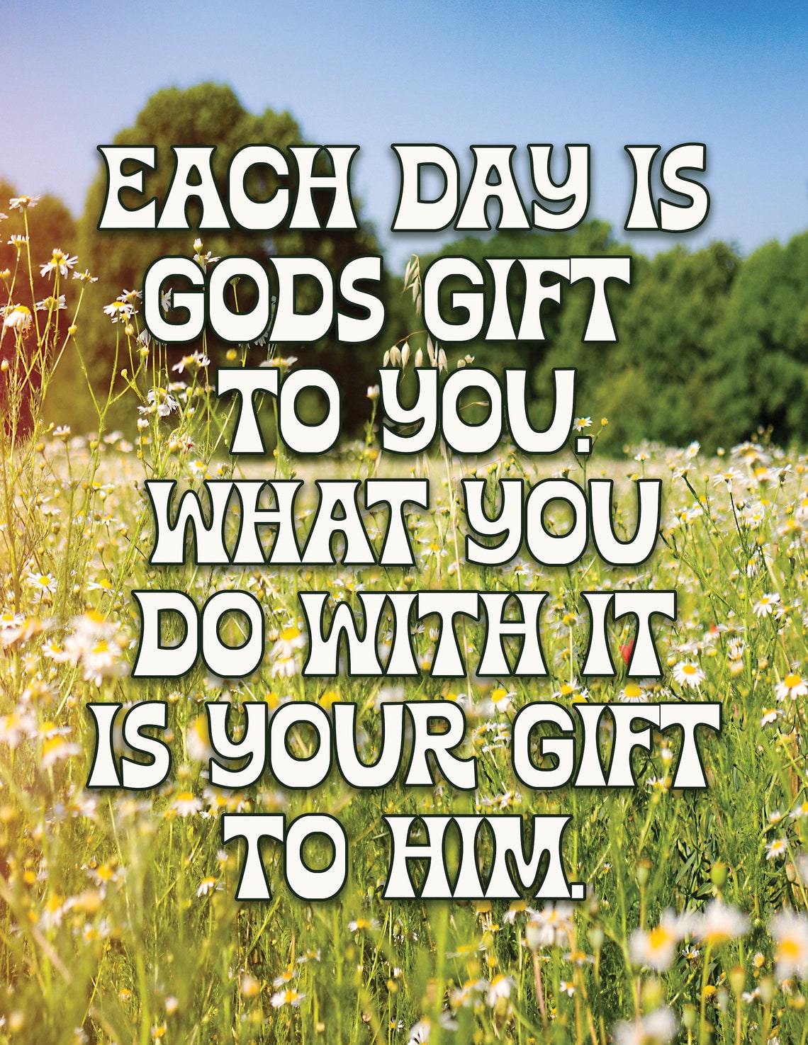 Each Day Is Gods Gift Meadow Daisy Photo Faith Quote Art Poster - Image 2