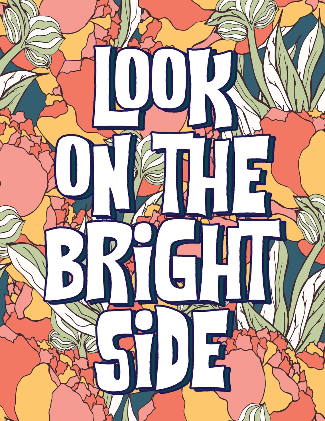 Look On The Bright Side Bold Retro Floral Typography Quote Poster - Image 2