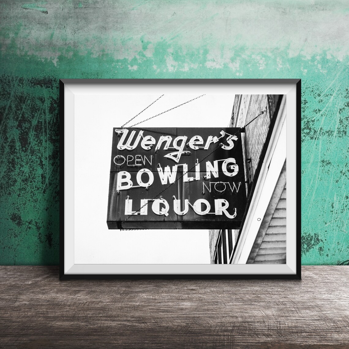 Wengers Bowling Liquor Neon Sign Grand Rapids Michigan Retro Poster - Image 2