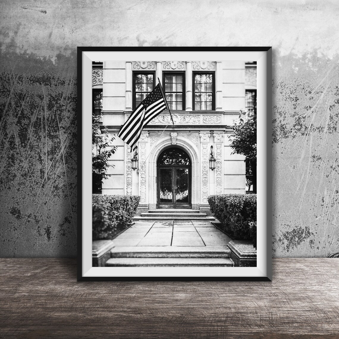 Historic Chicago Stone Entrance American Flag Doorway Arch Poster - Image 2