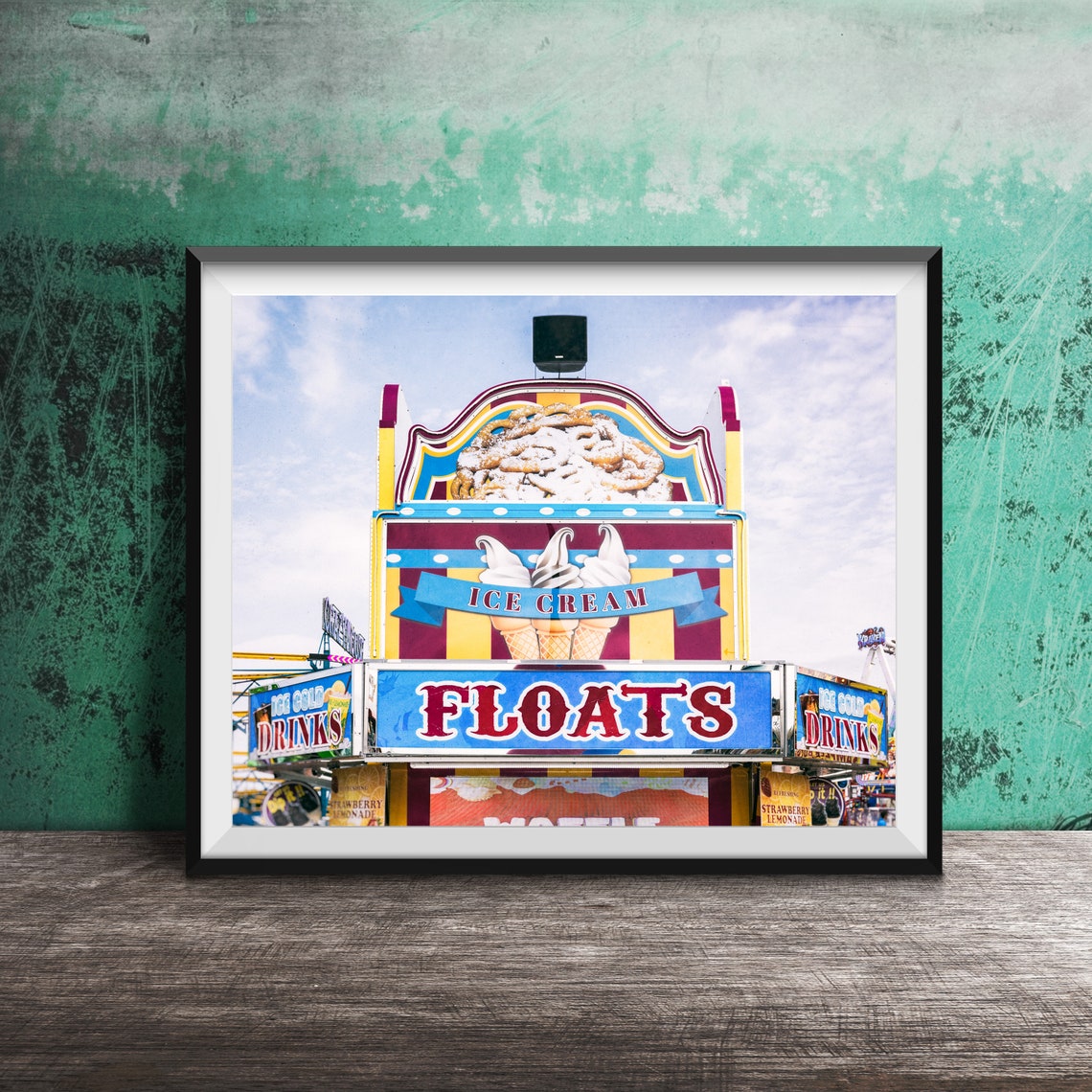Ice Cream Floats Carnival Food Stand Colorful Retro Fairground Poster