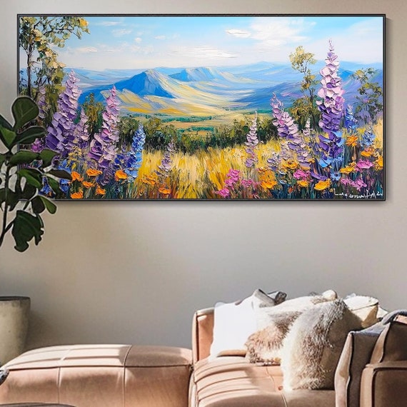 Sunny Day Scenery Painting On Textured Wall Art Vibrant Clouds Landscape Painting Boho Morden Wall Art Bedroom Wall Decor Fashion Art