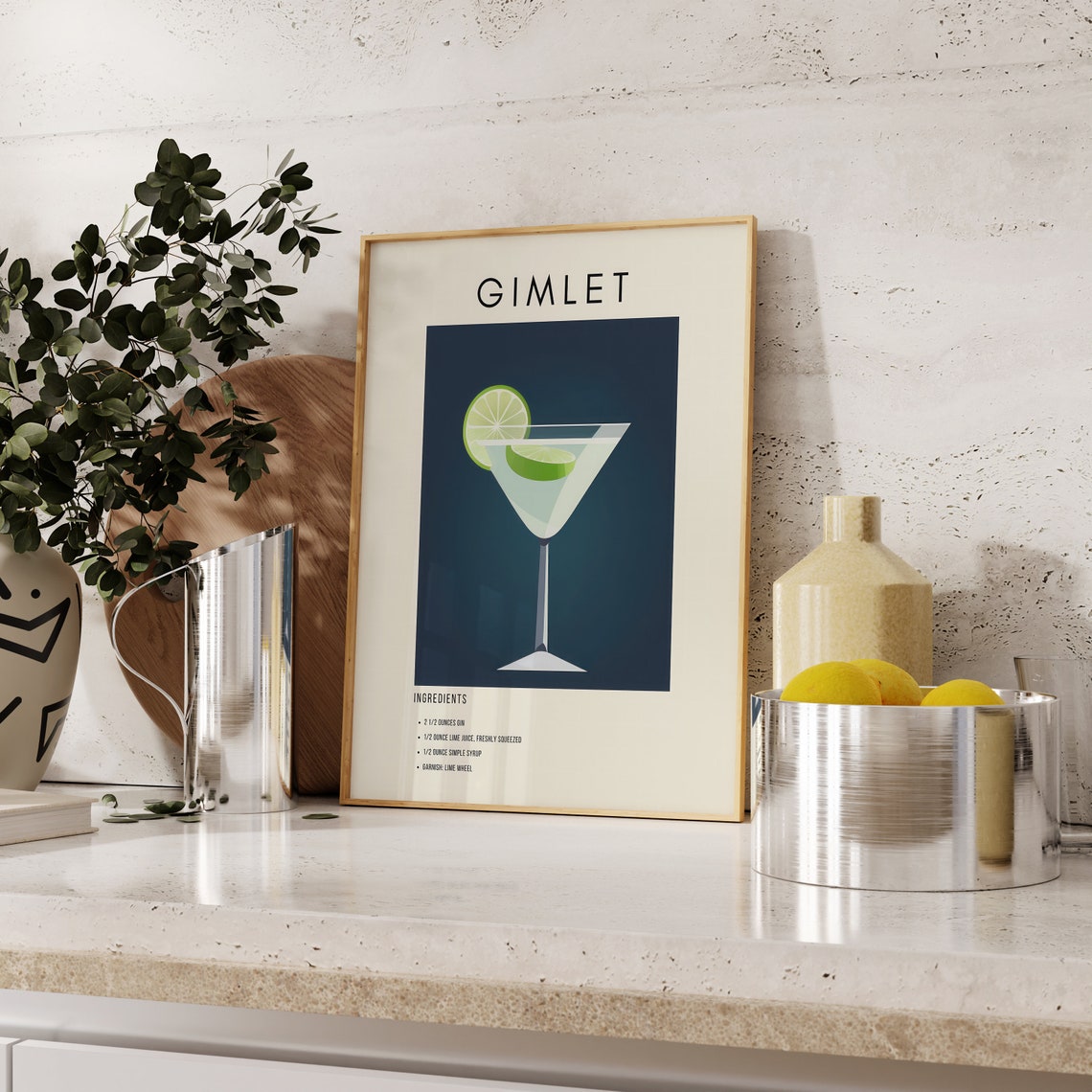 Gimlet Classic Cocktail Recipe Retro Minimalist Bar Decor Print - Image 2