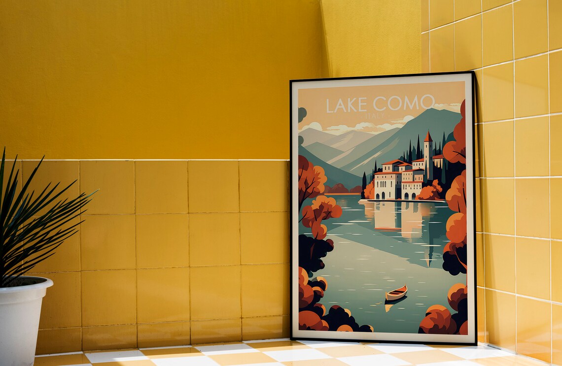 Lake Como Italy Autumnal Villa Lake Scene Vintage Travel Poster - Image 2