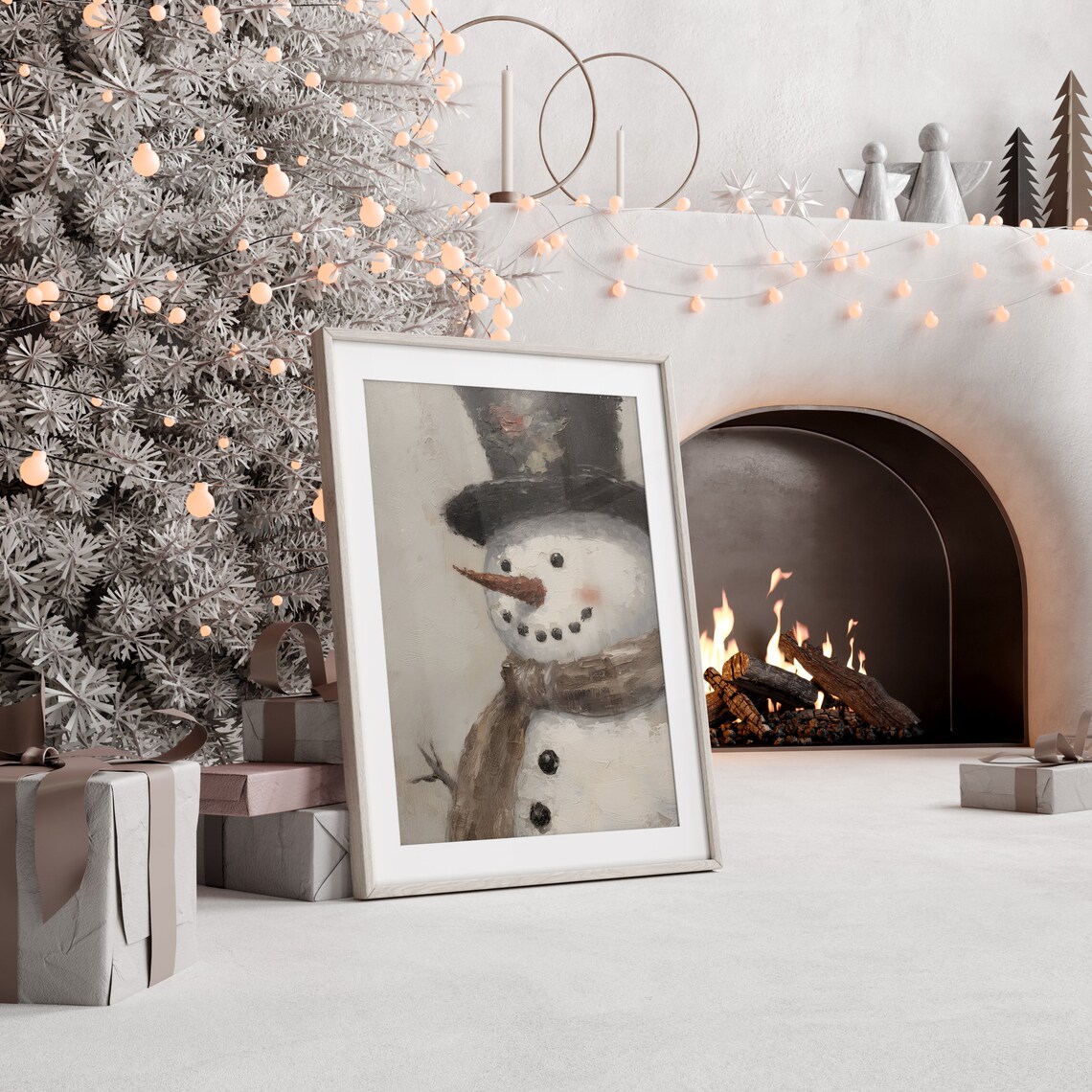 Vintage Snowman with Top Hat and Scarf Oil Painting Style Poster - Image 4
