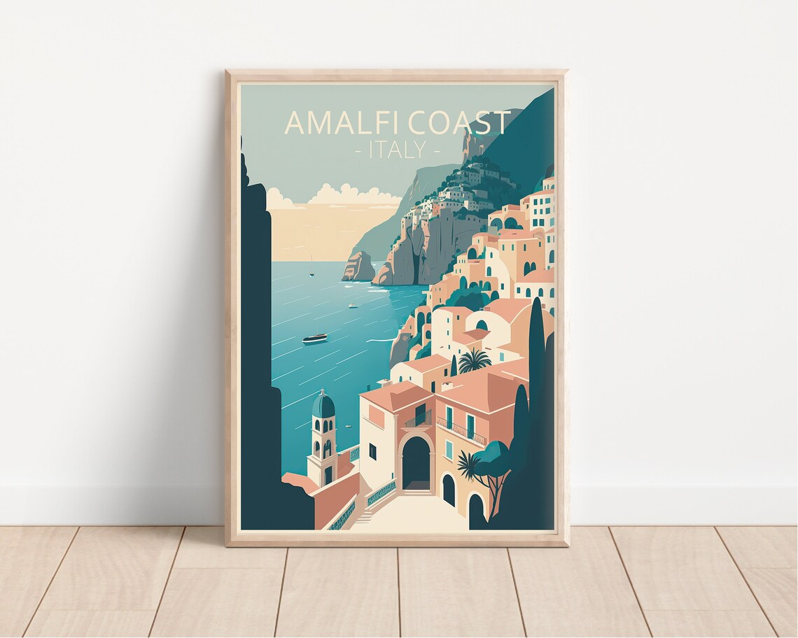 Amalfi Coast Italy Seaside Cliff Village Vintage Travel Poster
