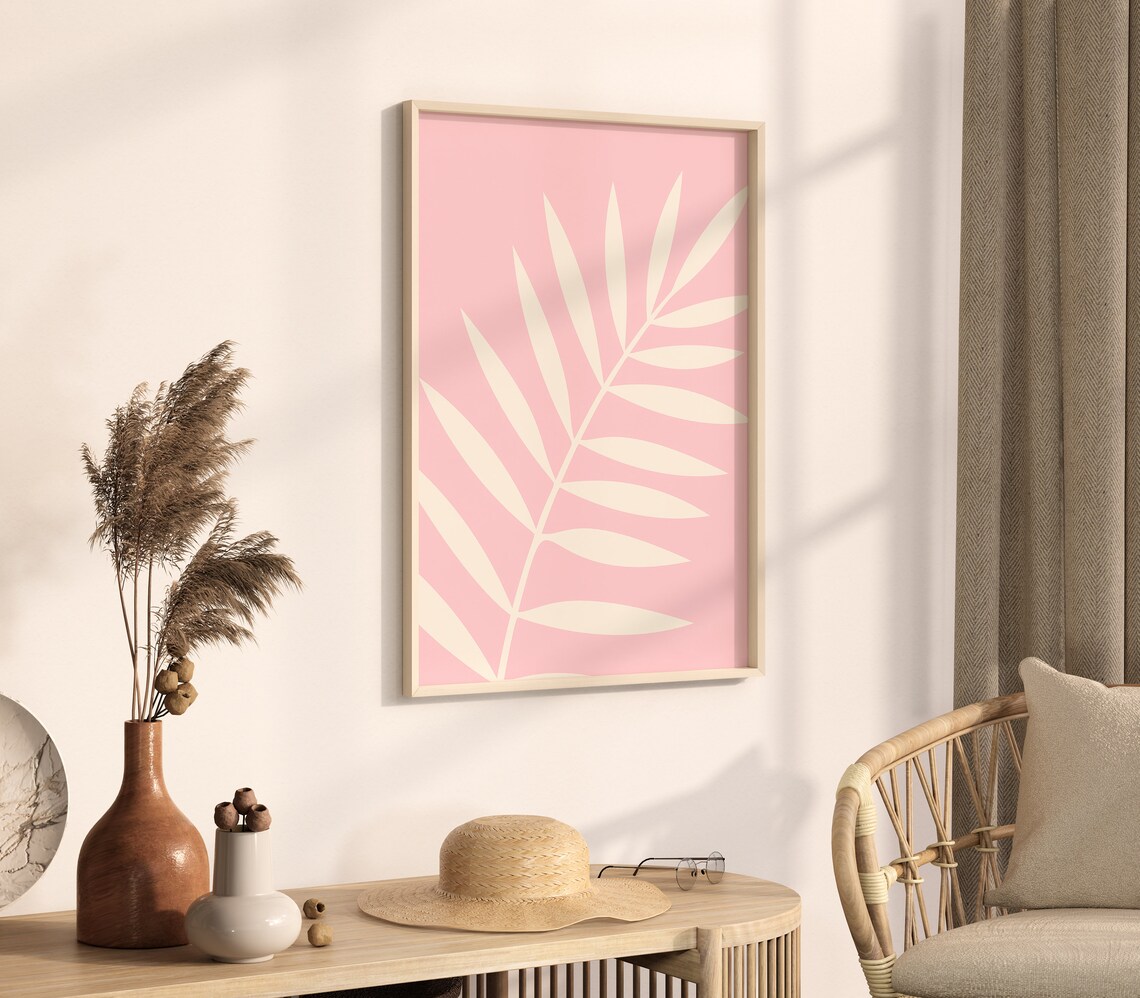 Pastel Pink Abstract Palm Frond Minimalist Botanical Art Poster - Image 2