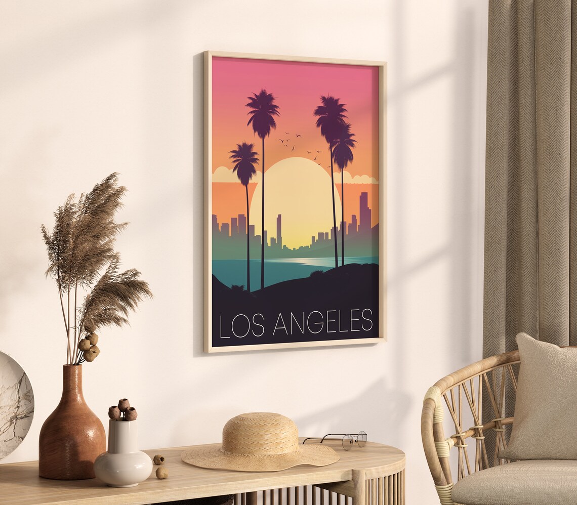 Los Angeles California Sunset Palms Ocean Skyline Travel Poster - Image 4