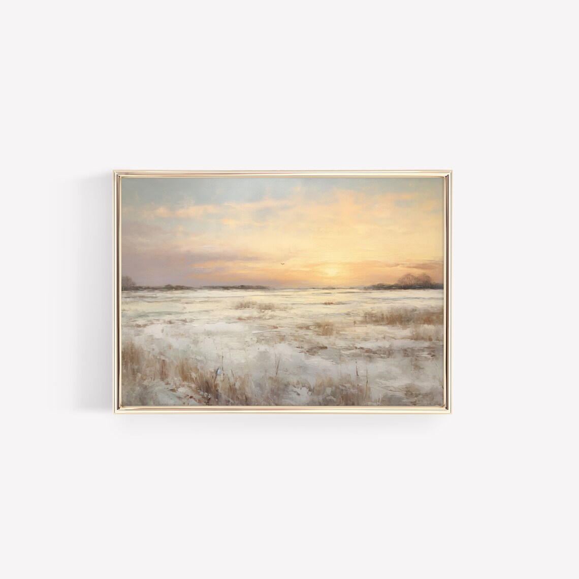 Snowy Sunset Golden Winter Field Vintage Landscape Oil Painting Poster - Image 2