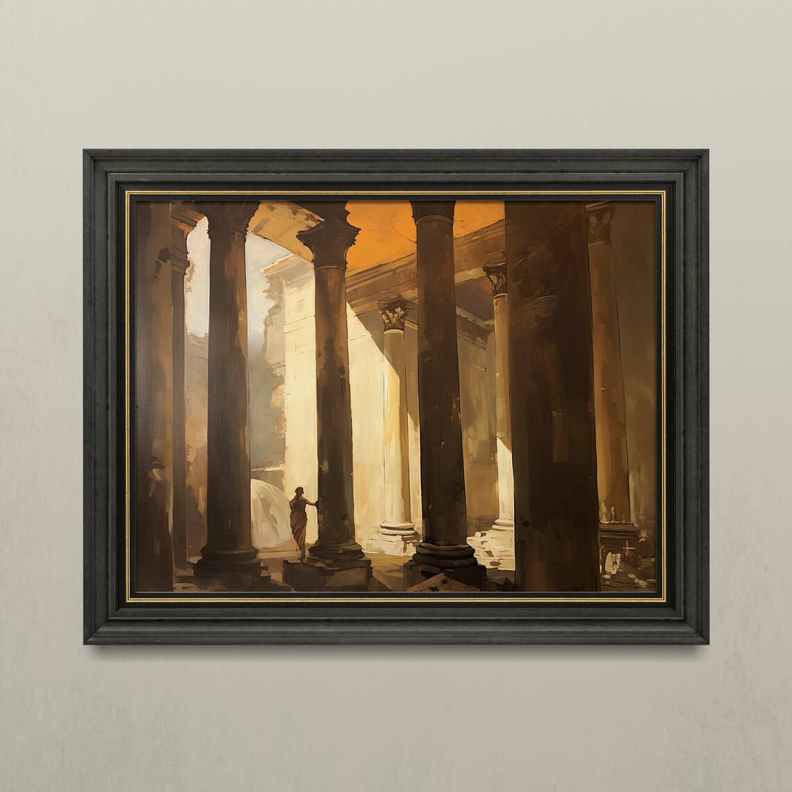 Ancient Roman Columns Sunlit Classical Ruins Oil Painting Poster