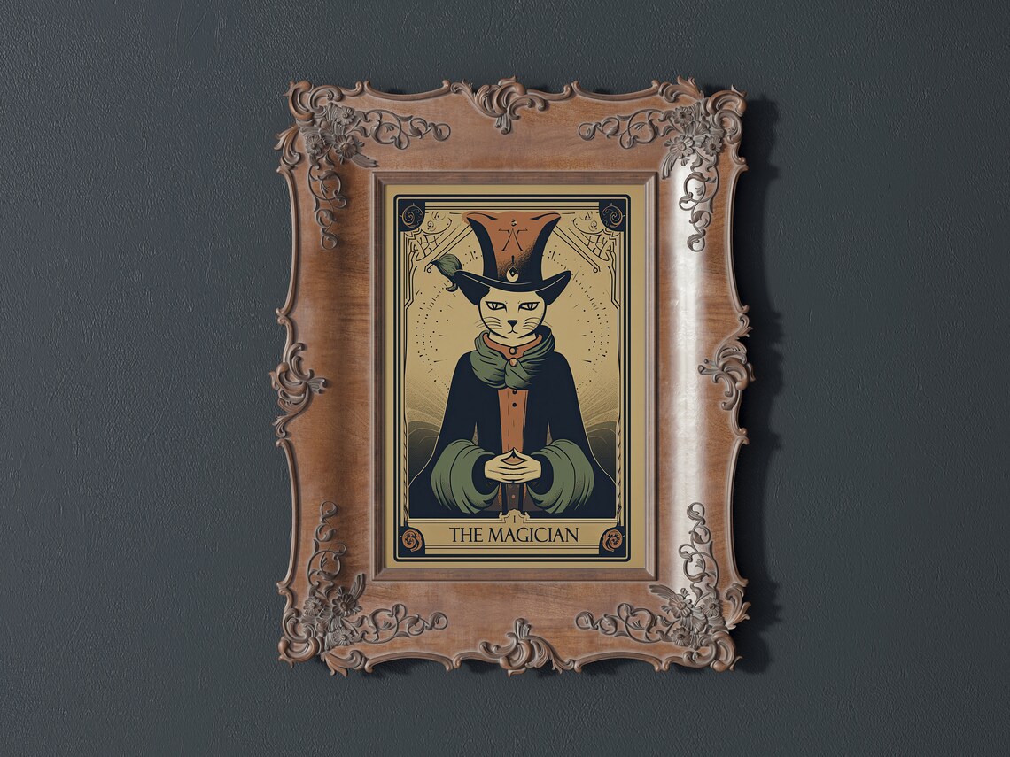 The Magician Tarot Card Cat Top Hat Boho Witchy Vintage Art Poster - Image 4