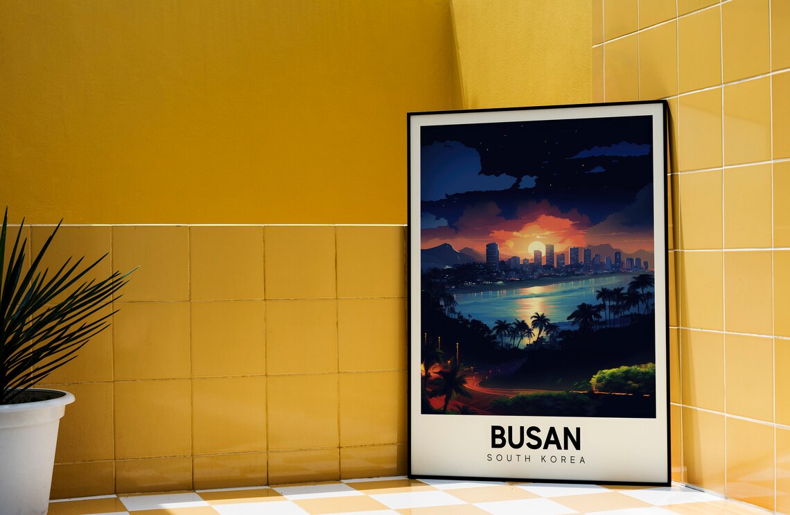 Busan South Korea Sunset Beach City Night Skyline Travel Poster - Image 3