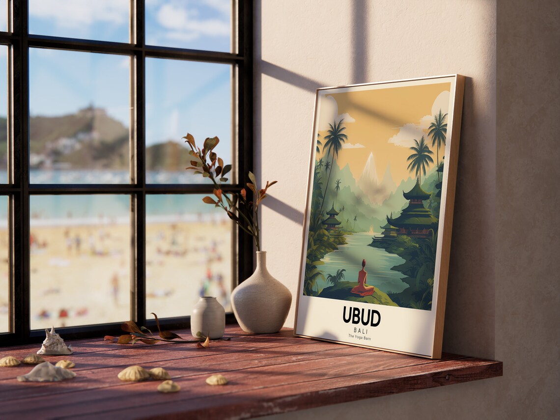 Ubud Bali Retro Yoga Retreat Travel Poster Tropical Jungle Art - Image 2