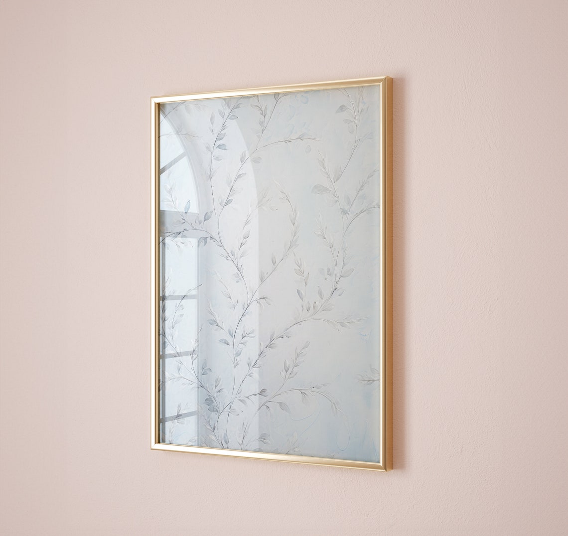 Blue Floral Leaf Pattern Delicate Botanical Pastel Nursery Art Poster - Image 4
