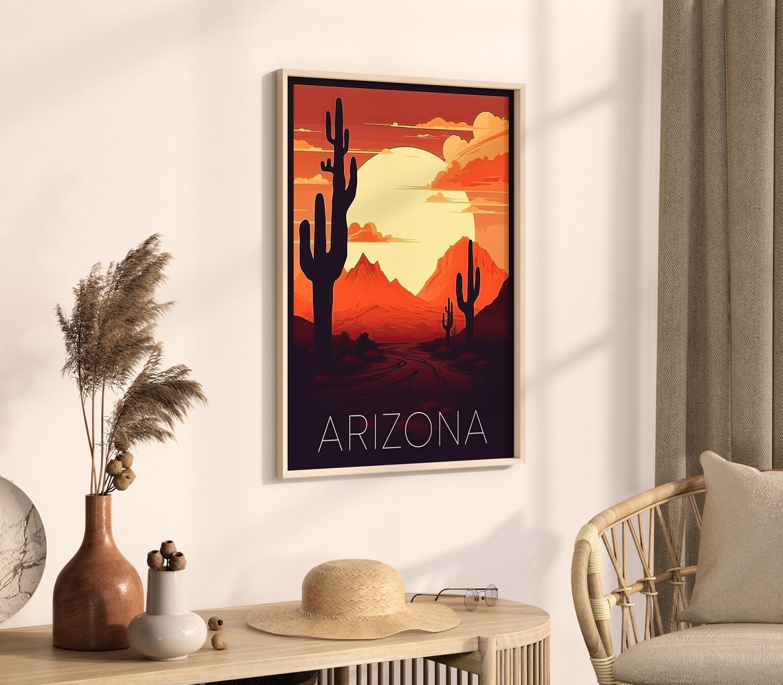 Arizona Desert Retro Sunset Saguaro Cactus Road Travel Poster - Image 4