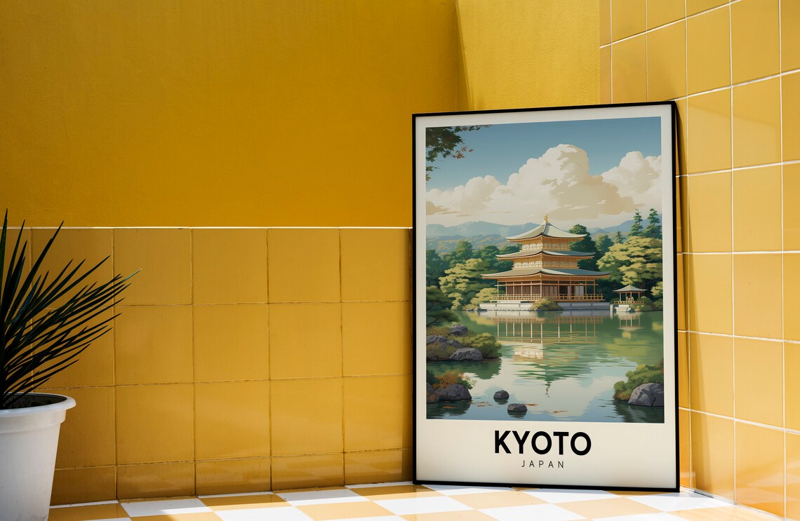 Kyoto Japan Golden Pavilion Pond Retro Colorful Travel Poster - Image 3