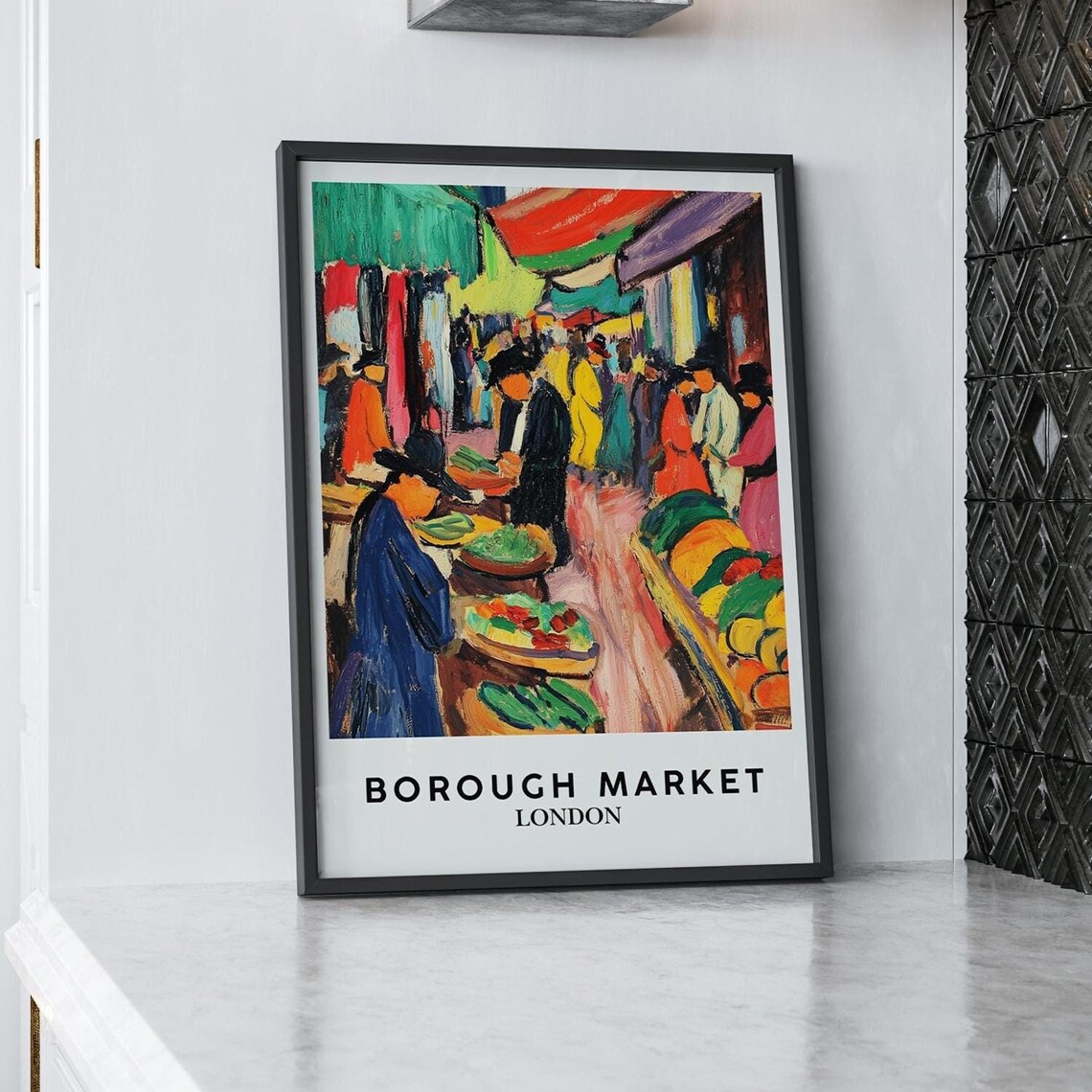 Borough Market London Matisse Style Busy Market Scene Art Poster