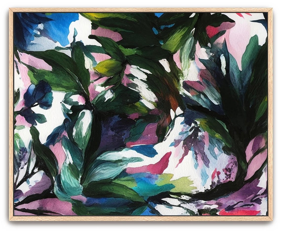 Hand Painted Abstract Acrylic Painting Large Artwork Art Black White Green Blue Pink Tropical Colorful Textured Framed Wall Decor - Image 3