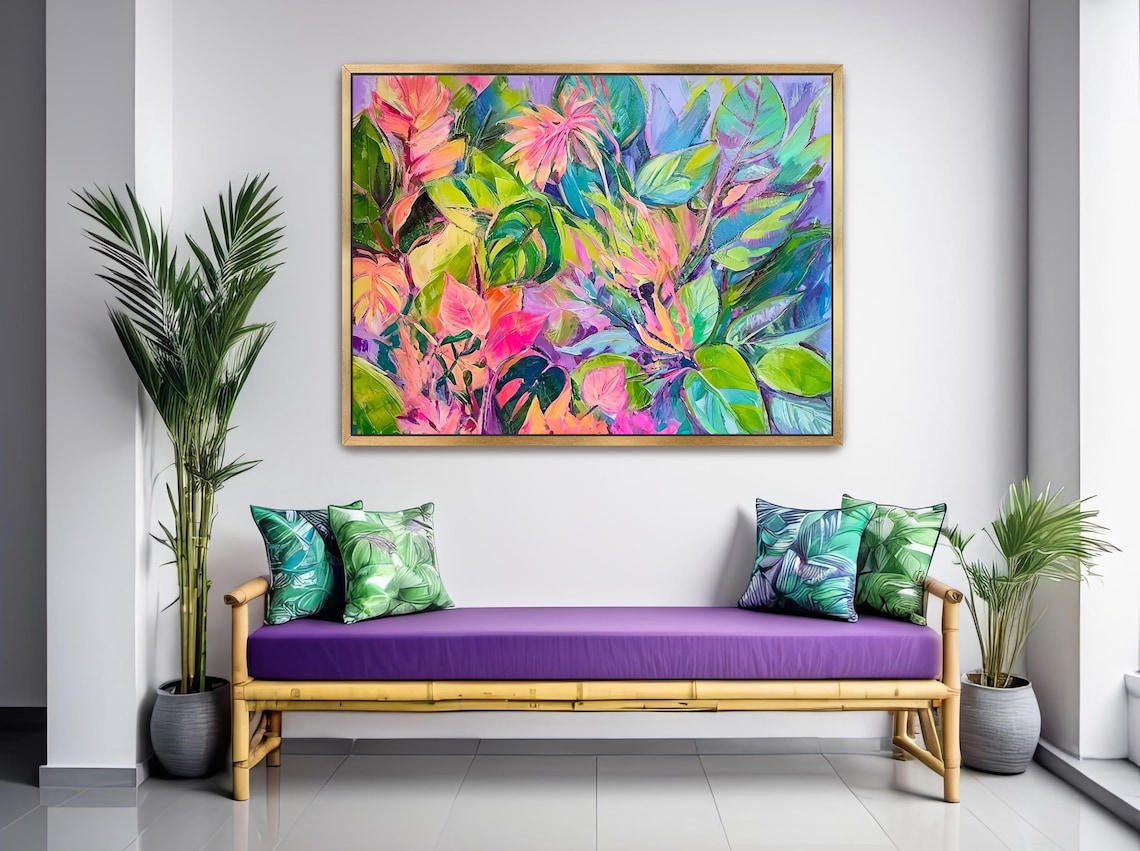 Abstract Acrylic Palm Leaves Tropical Island Art Print - Image 2