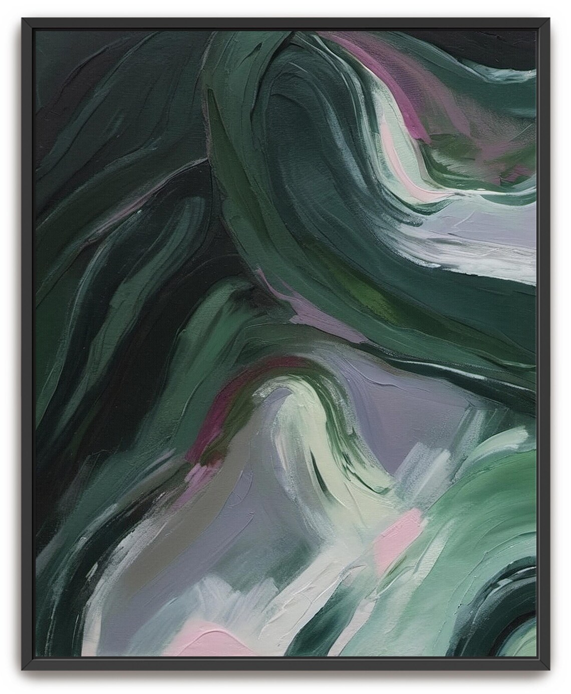 Hand Painted Abstract Acrylic Painting Large Artwork Wall Art Dark Green Turquoise Teal Forest Waves Textured Framed Wall Decor - Image 3