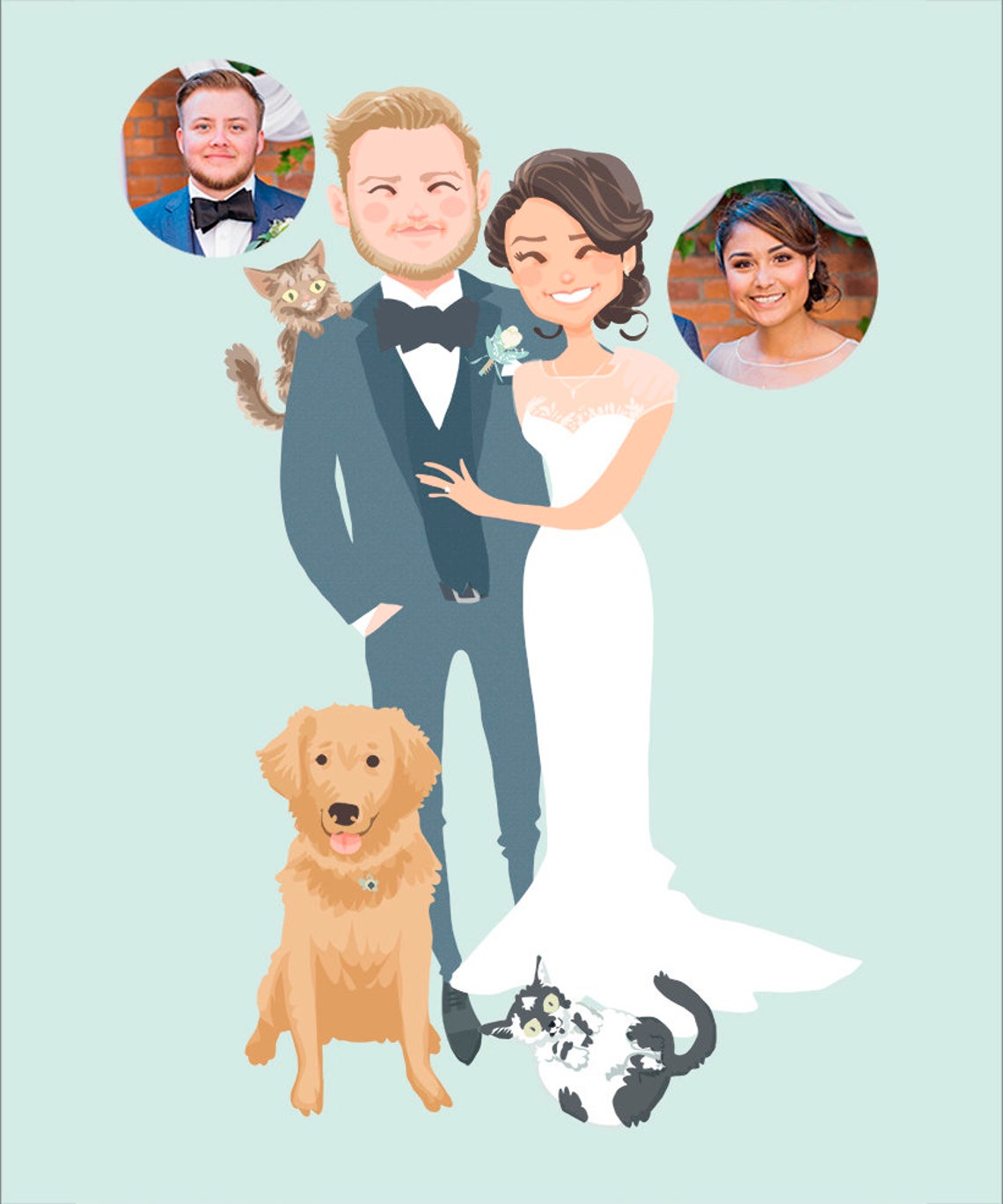 Custom Illustrated Wedding Portrait With French Bulldog Poster - Image 3