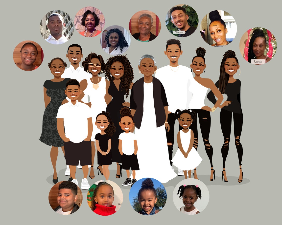 Custom Modern Flat Big Family Portrait Monochrome Outfit Poster - Image 6