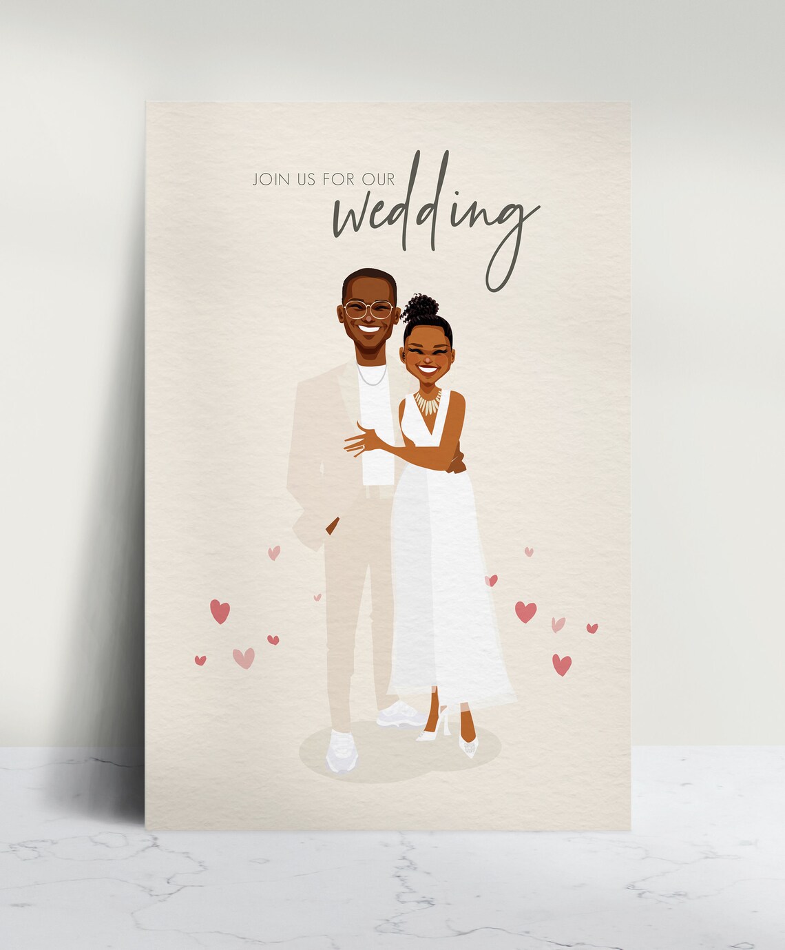 Custom Cartoon Wedding Invitation Card With Couple Portrait Poster