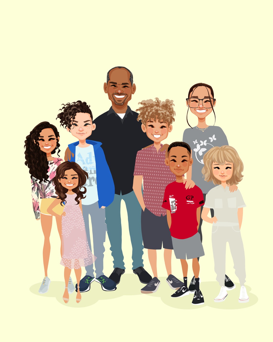 Custom Illustrated Group Portrait of Seven Friends With Treats Poster - Image 2