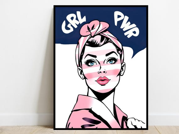Girl Power Grl Pwr Art Print Calm Cool Retro Girls Poster Coquette Pink Wall Decor Women Empowerment Motivation