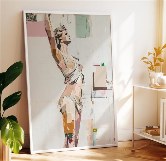 Abstract Female Figure Art Textured Collage Print Modern Wall Decor