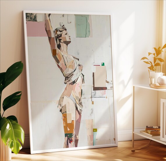 Standing Female Figure Abstract Paper Collage Modern Art Poster