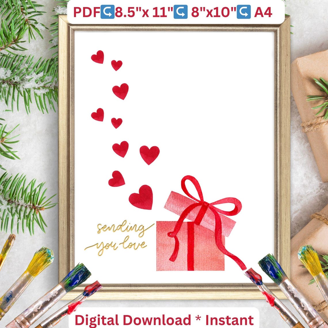 Sending You Love Valentine Gift Box Handprint Craft Keepsake Poster - Image 2