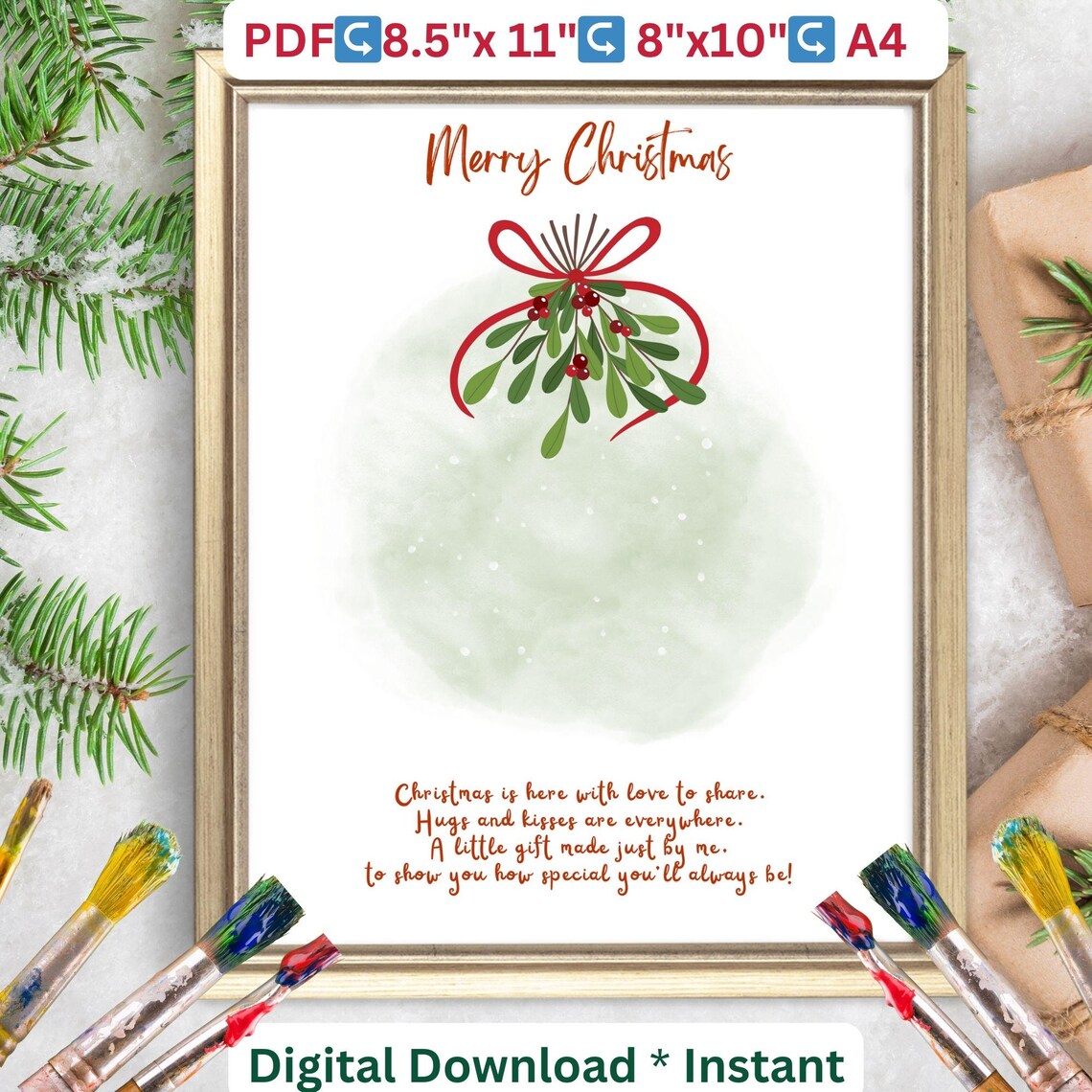 Merry Christmas Mistletoe Footprint Art Poem Holiday Keepsake Poster - Image 2