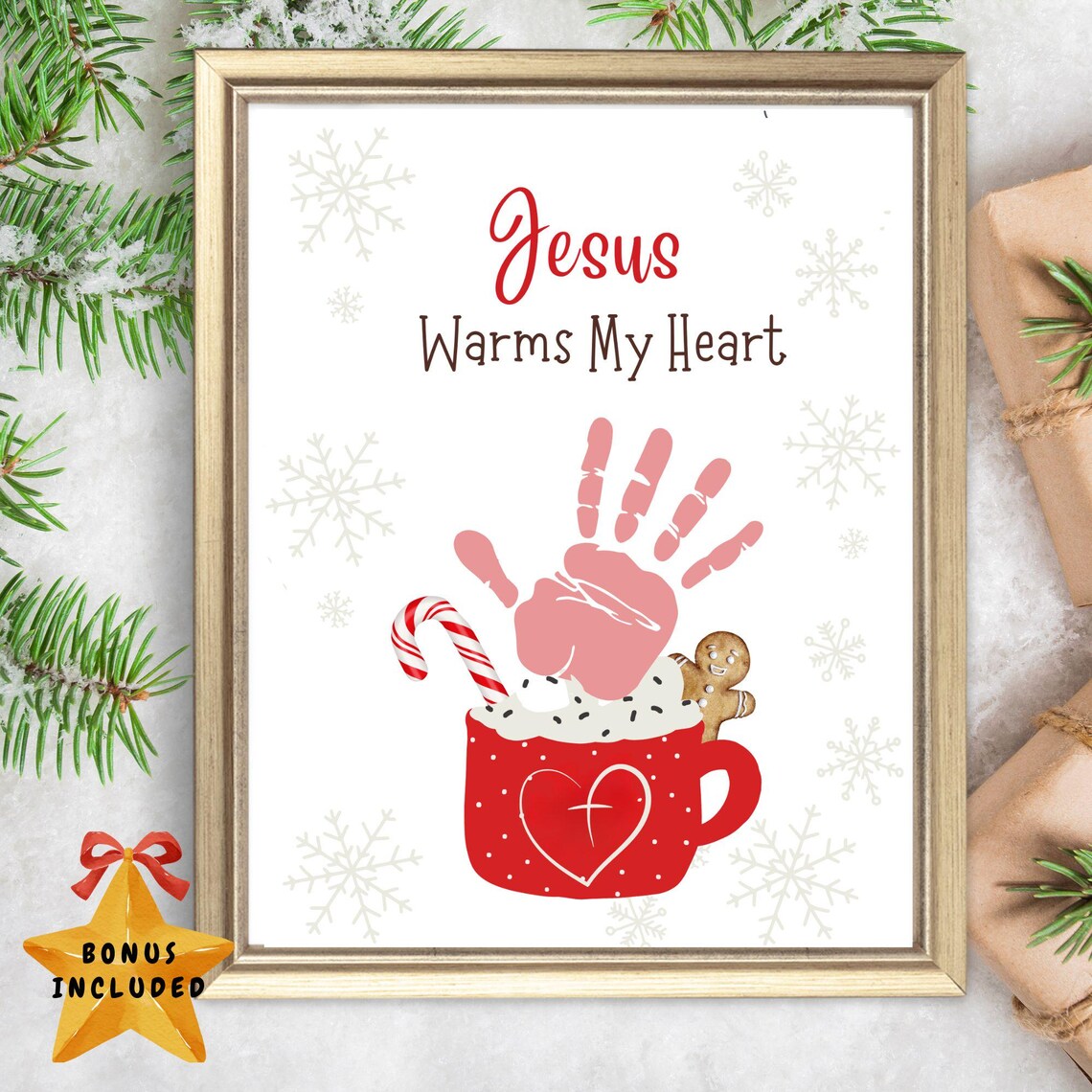 Jesus Handprint Art Christmas Winter Poster
