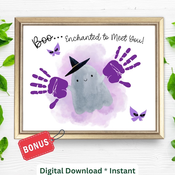 Boo Enchanted To Meet You Ghost Halloween Handprint Art Kids Craft Poster