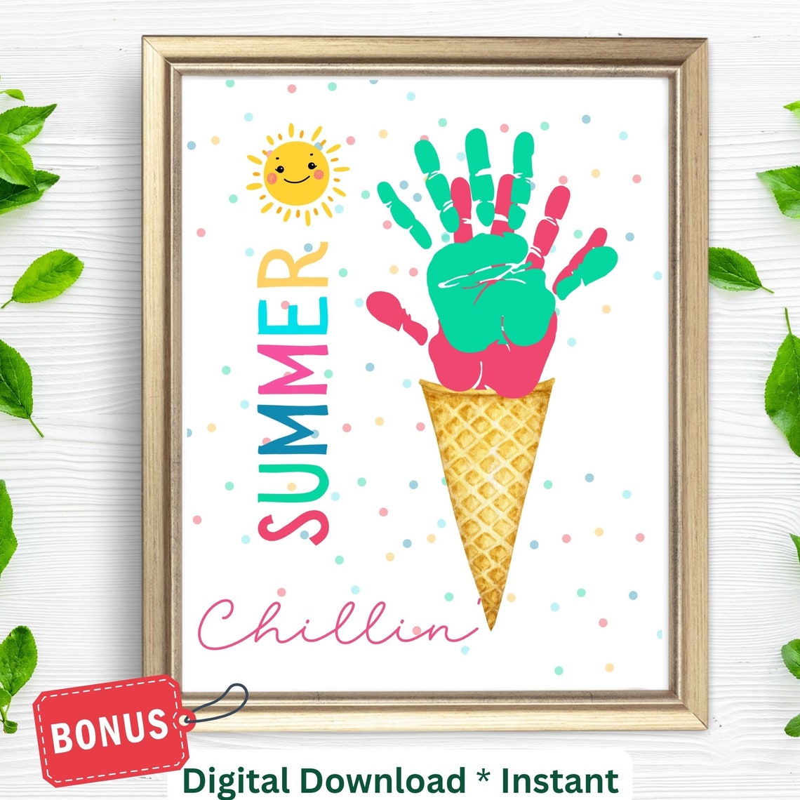 Summer Chillin Ice Cream Handprint Craft Keepsake Gift Poster
