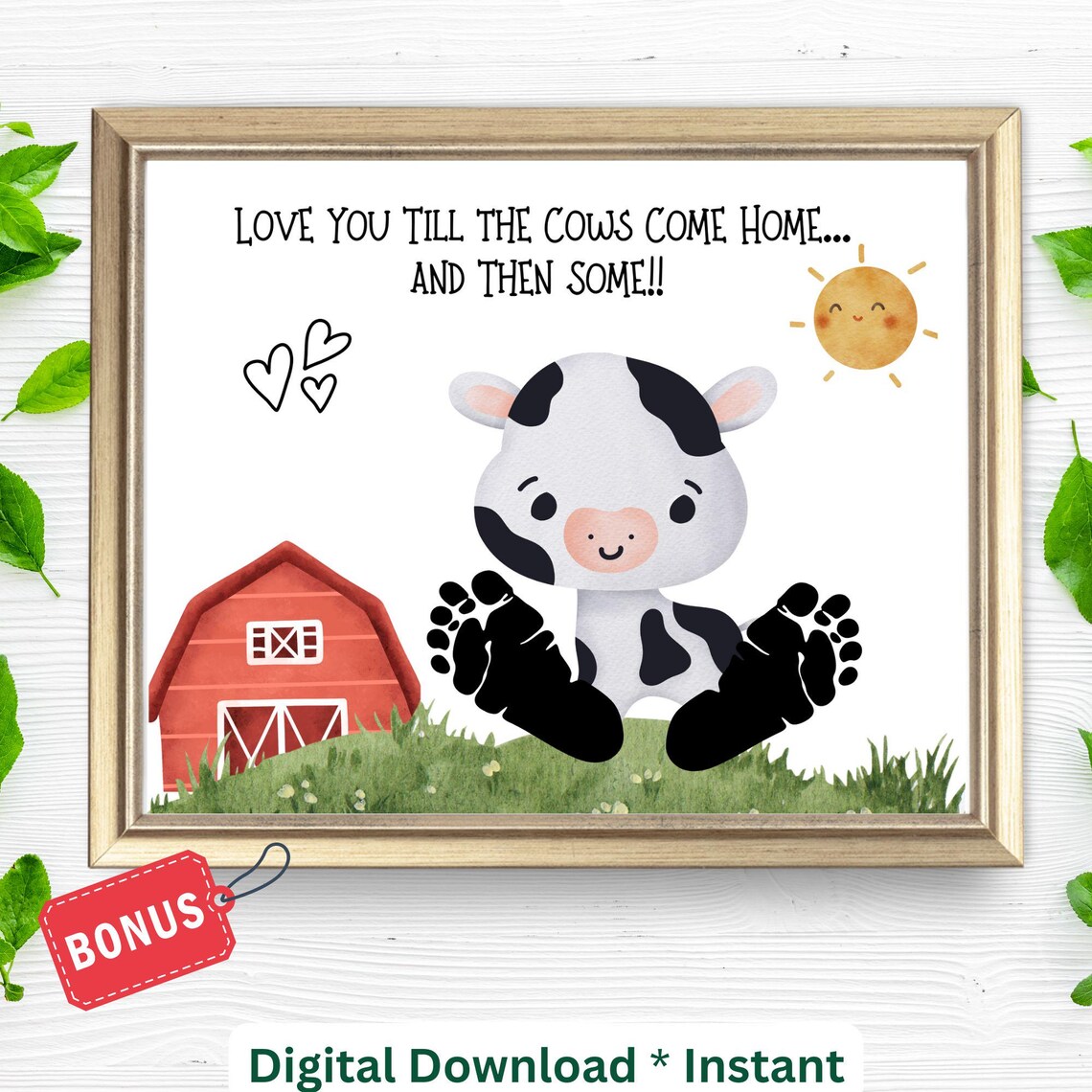 Funny Cow Footprint Sign, Farm Animal Art Print