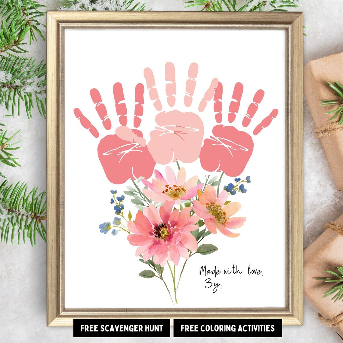Made With Love Handprint Flower Bouquet Craft Keepsake Gift Poster