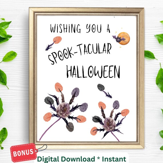Spook Tacular Halloween Fingerprint Spider Art Kids Craft Printable Poster