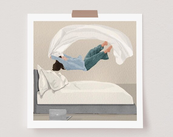 Serial Chiller Bed Illustration Selfcare Art Funny Bedroom Art Relaxation Beautiful Art In Motion Introverted Art