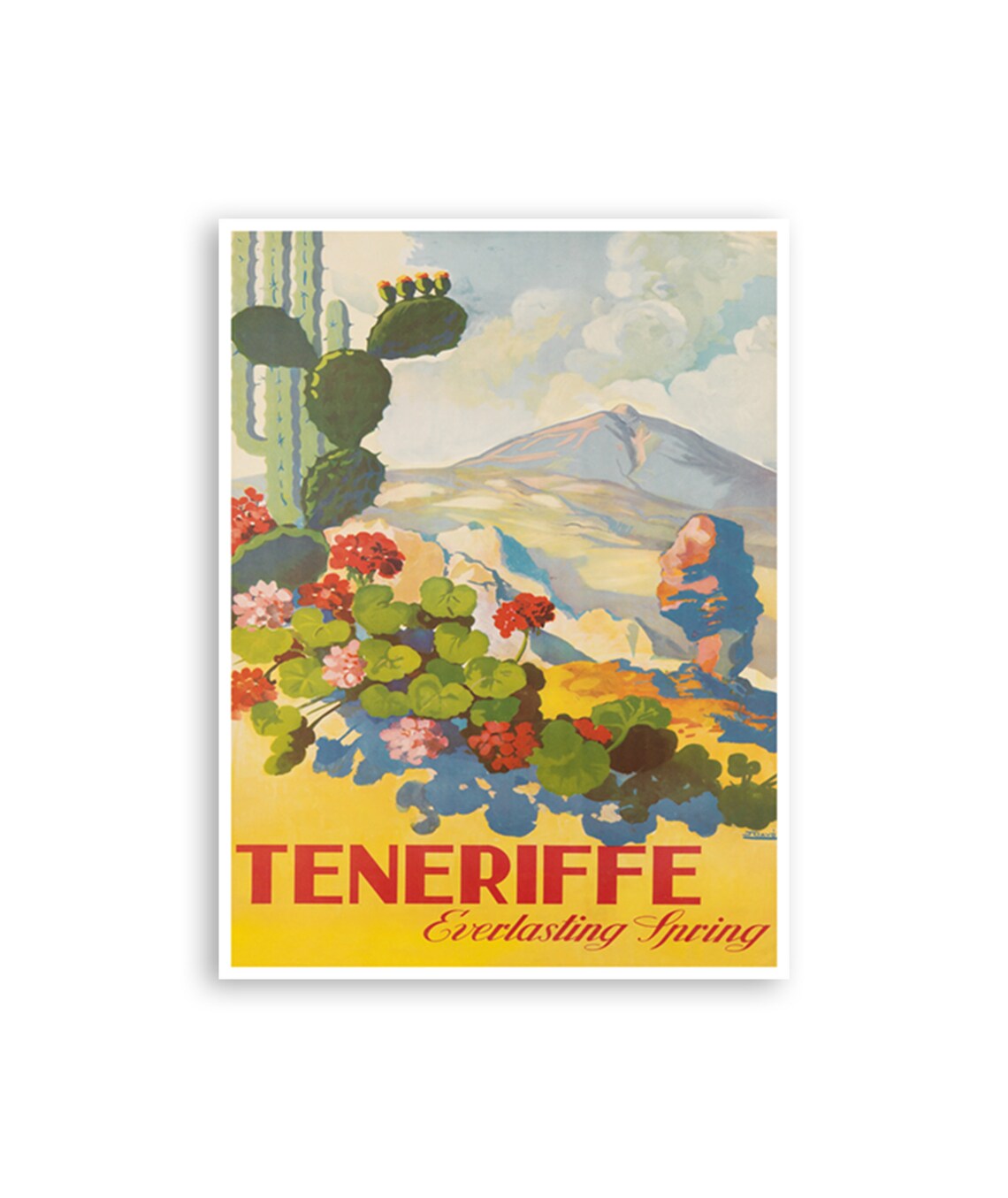 Teneriffe Vintage Everlasting Spring Volcano Cactus Travel Poster
