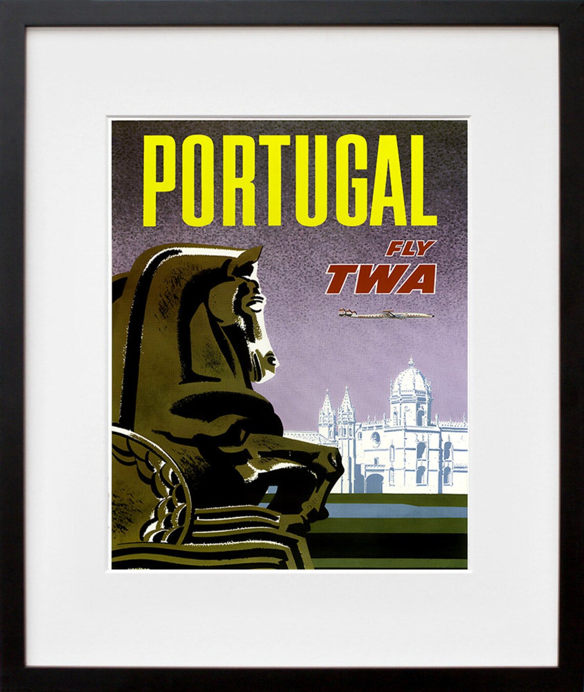 Portugal Lisbon Old Monastery Fly TWA Jet Vintage Travel Poster - Image 2