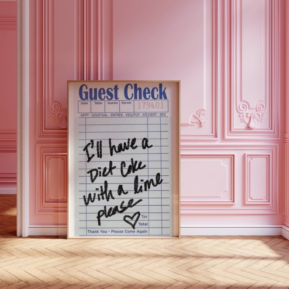 Vintage Guest Check Diet Coke Lime Funny Retro Cafe Dorm Wall Art - Image 3