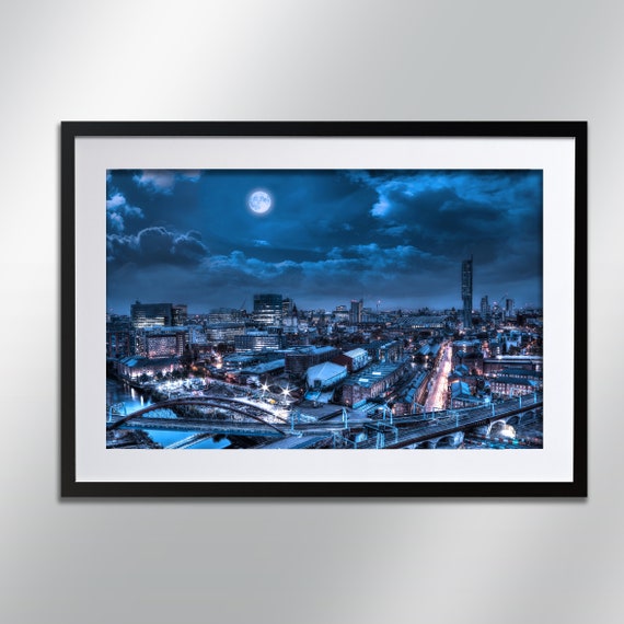 Manchester Blue Moon Signed Cityscape Art Print
