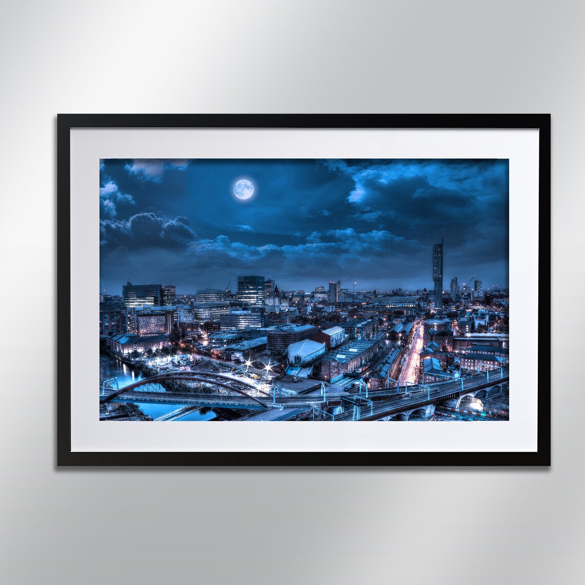 Manchester Blue Moon Signed Cityscape Art Print